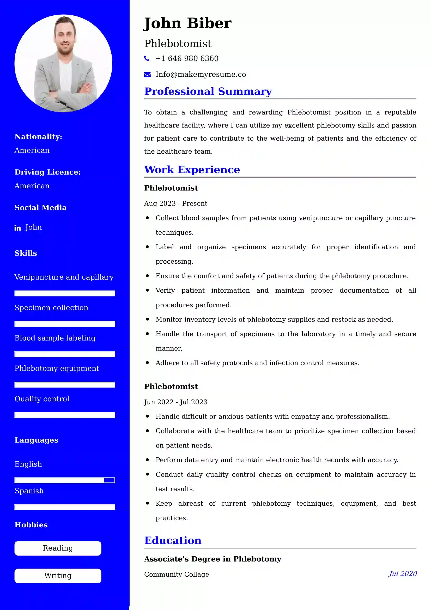 Phlebotomist Resume Examples Canada