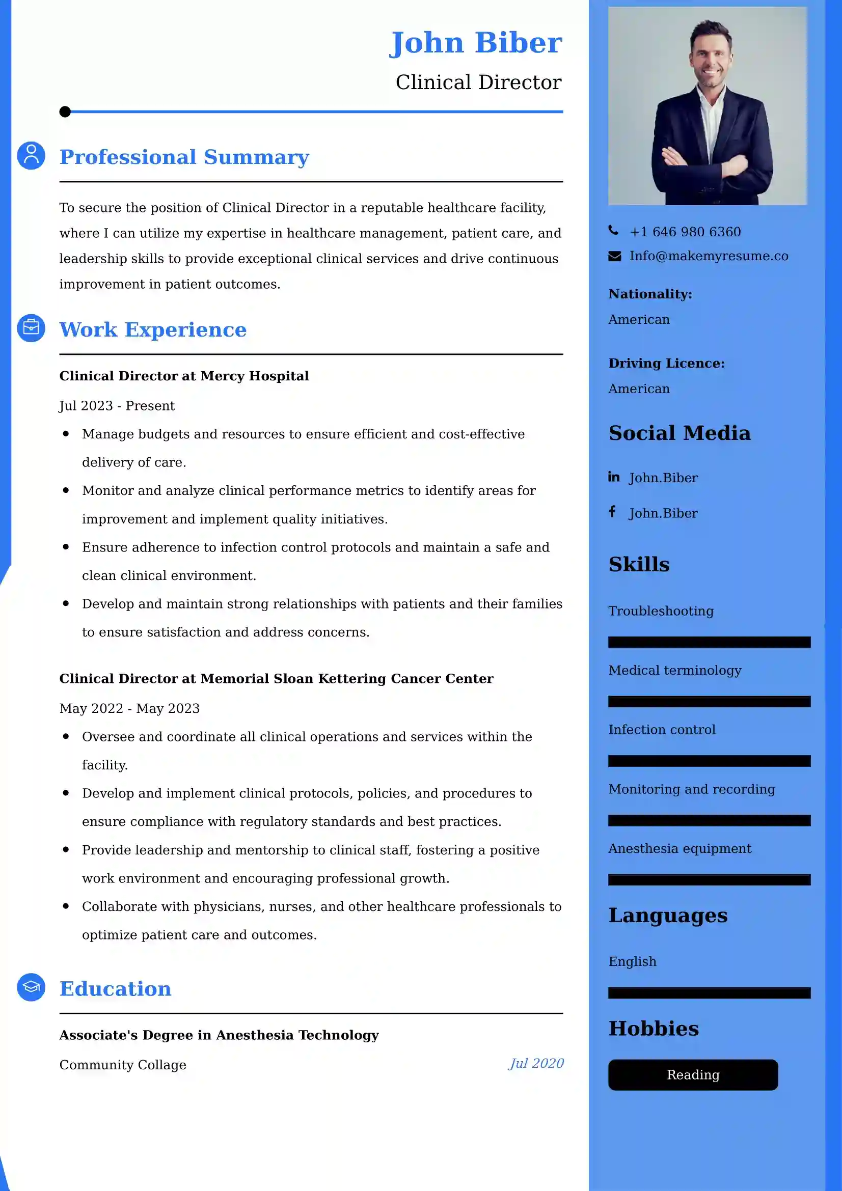 Clinical Director Resume Examples Canada