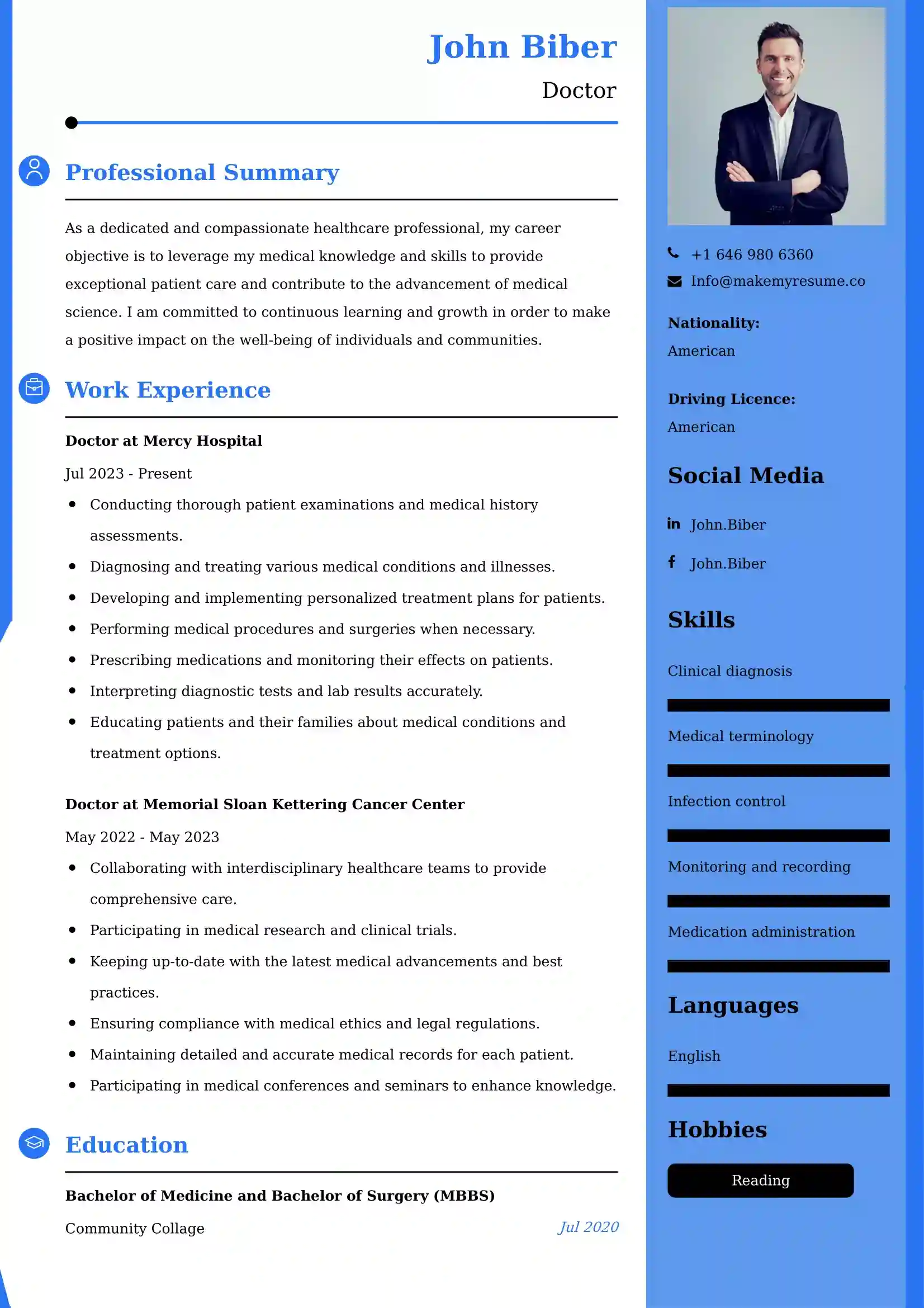 Doctor Resume Examples Canada