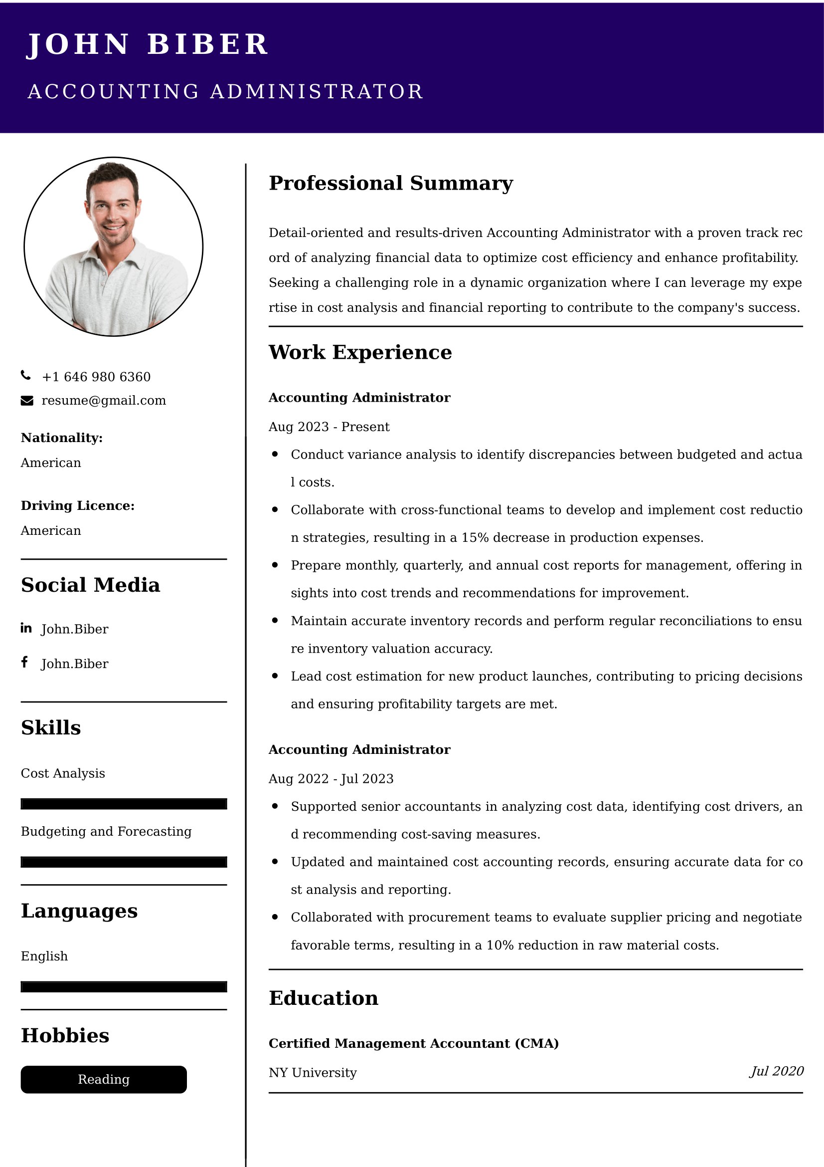 Accounting Administrator Resume Examples Canada