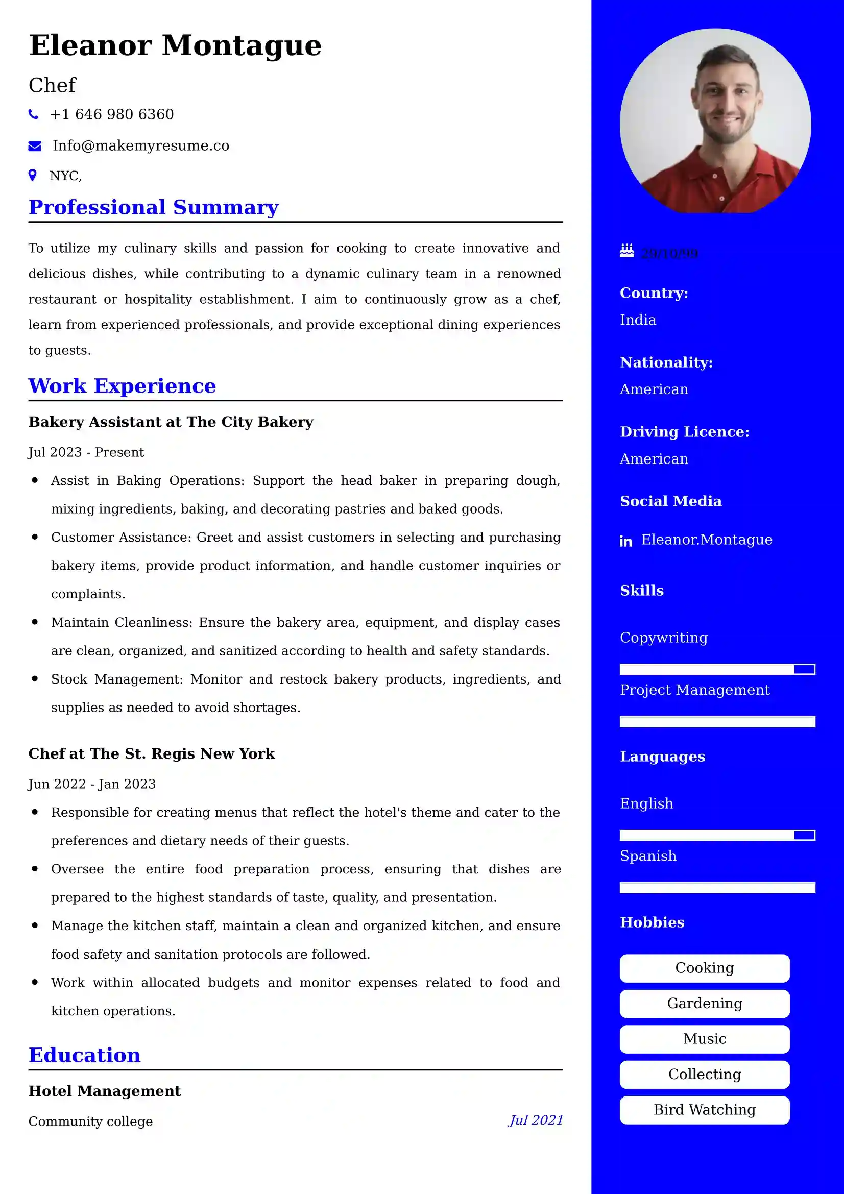Chef Resume Examples Canada
