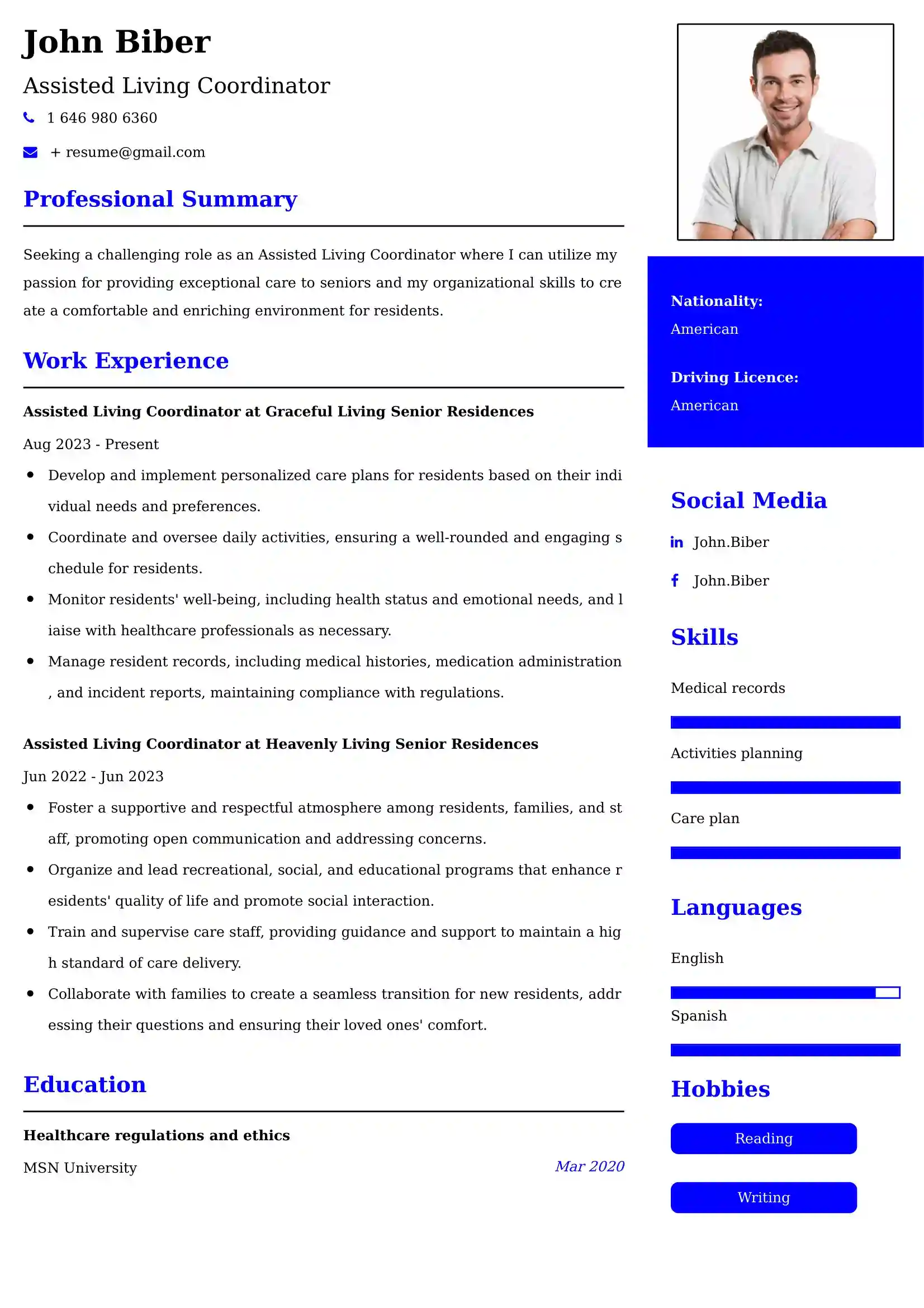 Assisted Living Coordinator Resume Examples Canada