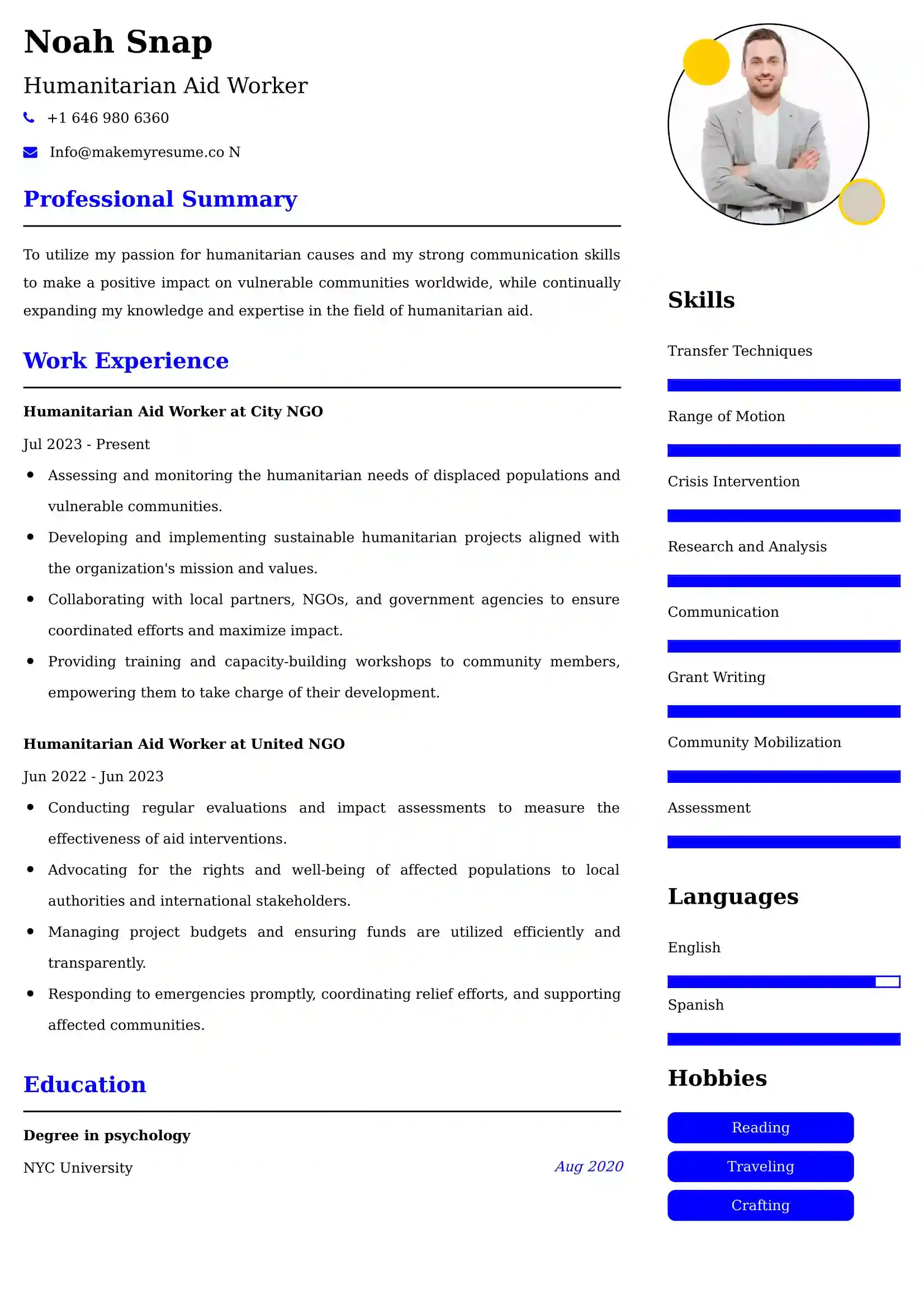 Humanitarian Aid Worker Resume Examples Canada