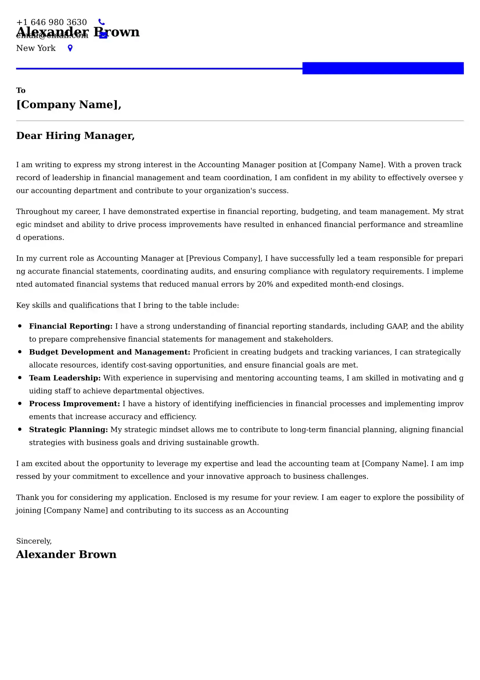 Accounting Manager Cover Letter Samples Canada