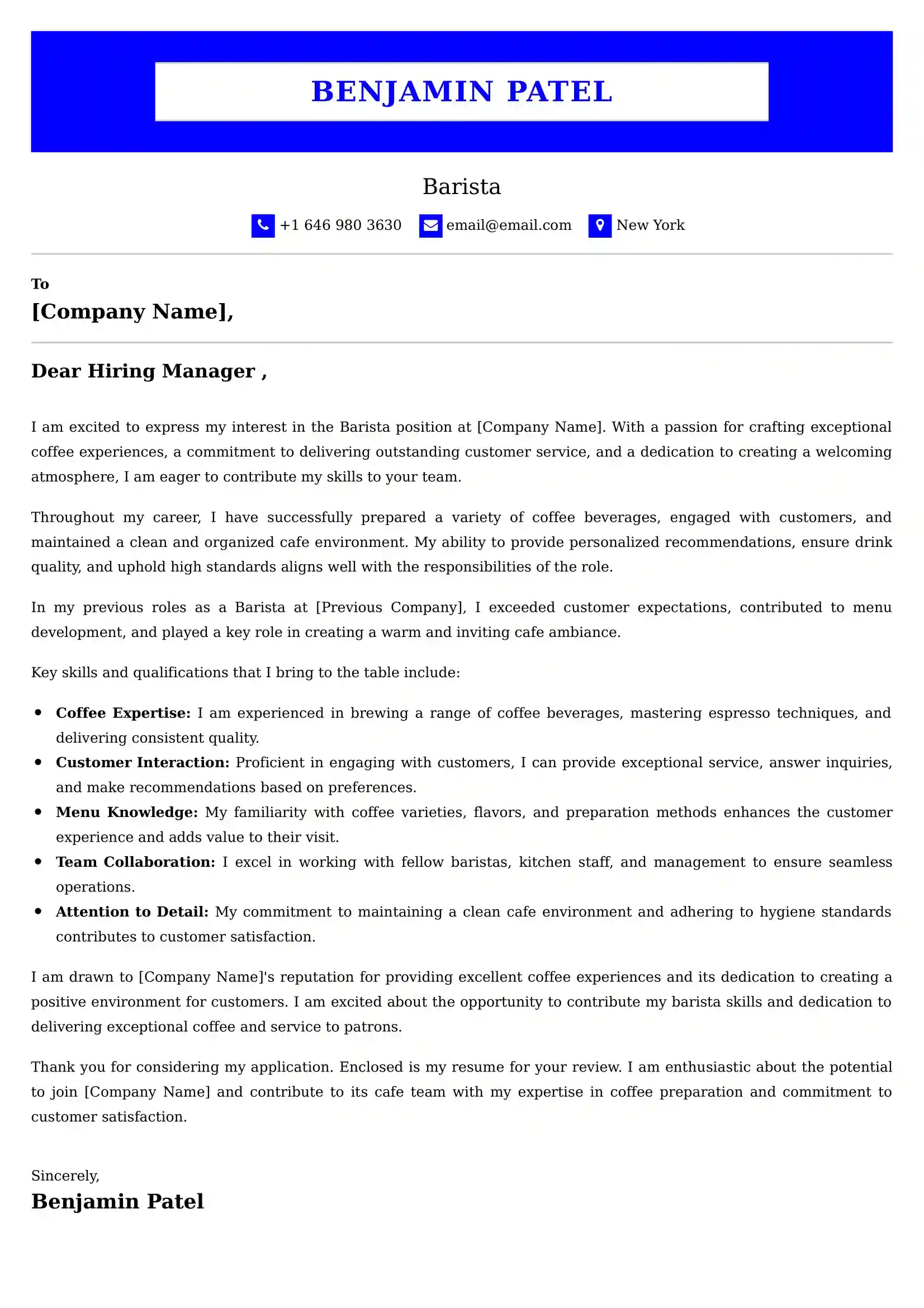 Barista Cover Letter Samples Canada