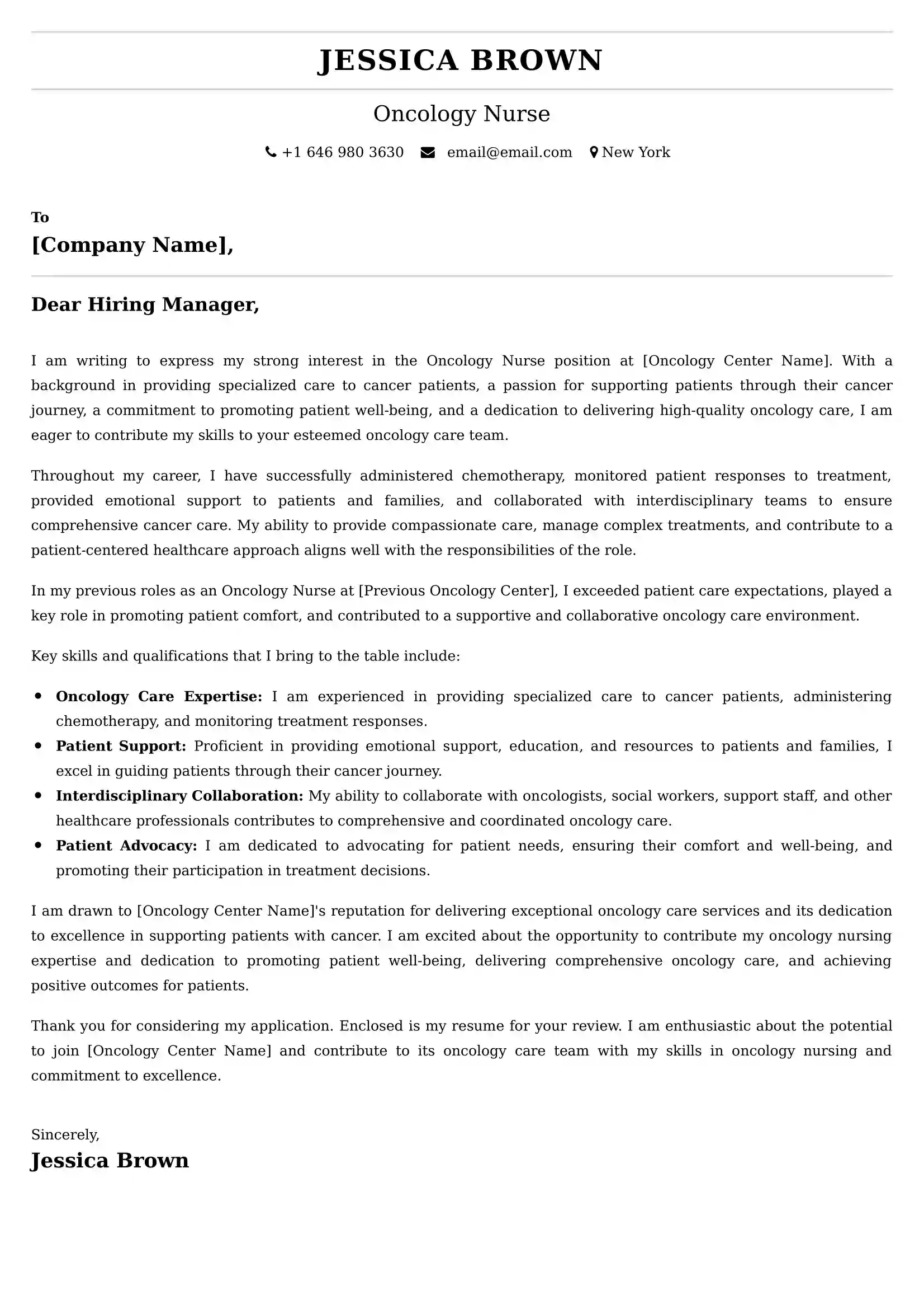 Oncology Nurse Cover Letter Samples Canada